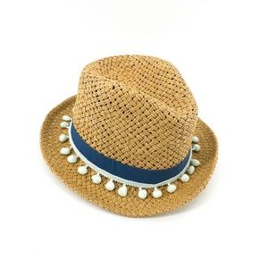 NWT QUAGGA Green Label Fedora Straw Sun Hat w/Pom Trim